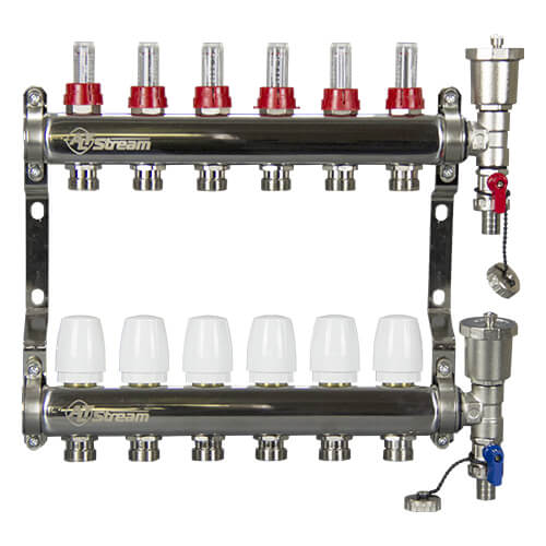 Коллекторная группа в сборе с расходомерами, дренажным краном и воздухоотводчиком (сталь)