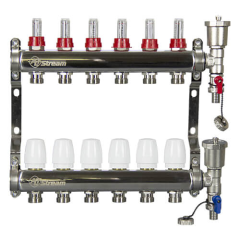 Коллекторная группа в сборе с расходомерами, дренажным краном и воздухоотводчиком (сталь)